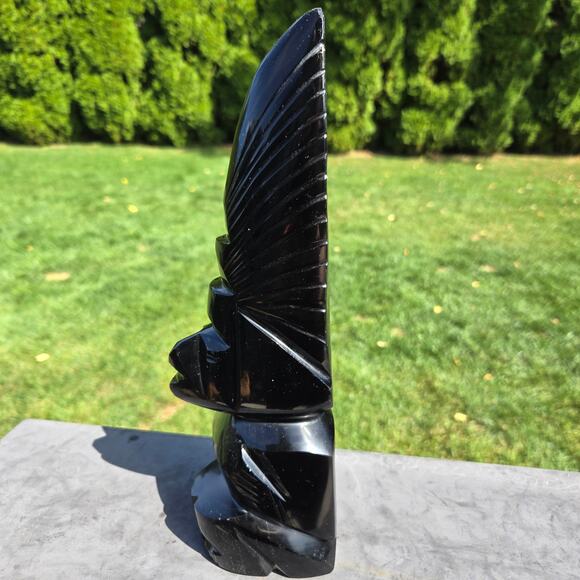 Handcrafted MCM Aztec Mayan Warrior Black Obsidian Onyx Mexico HEAVY *read* - Picture 5 of 15